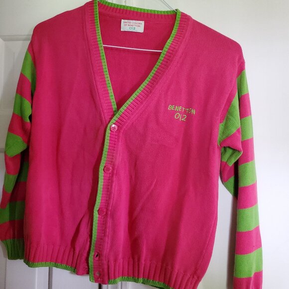 United Colors Of Benetton Sweaters - United Colors of Benetton Hot Pink Lime Cardigan Vintage